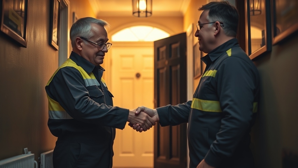 Engineer shaking hands with a Twickenham homeowner after locating their leak